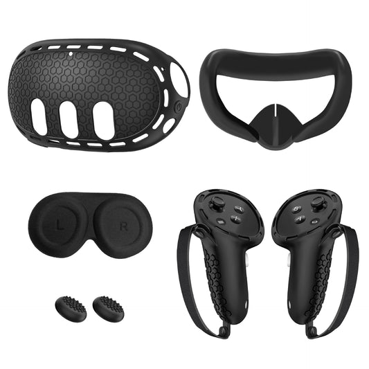 5 in 1 Accessoris Set for Quest 3, Silicone Shell Protective Cover, Face Pad Cover, Controller Grips,  Lens Cover