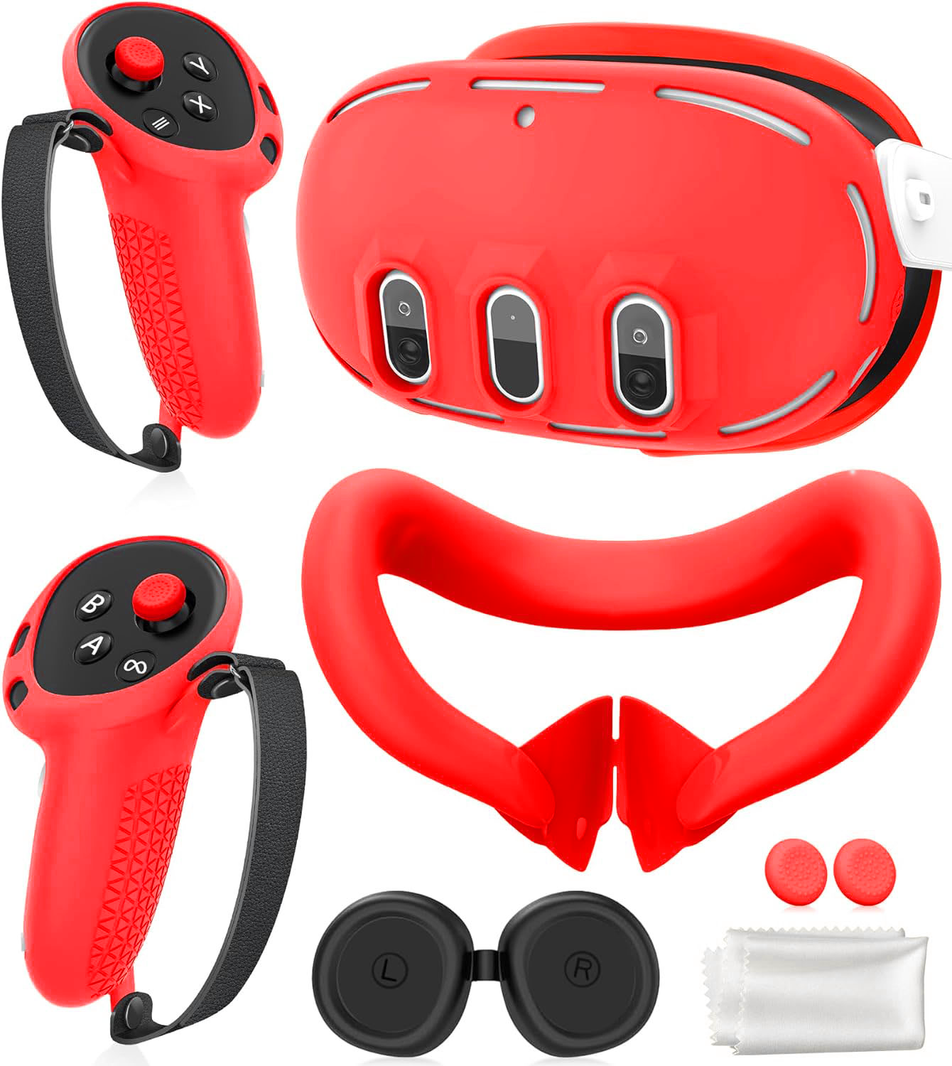 Silicone Cover Set Compatible with Oculus/Meta Quest 3, VR Accessories Protective Cover Includes Controller Grips, Front Shell Headset Cover and Face Cover, Lens Protector