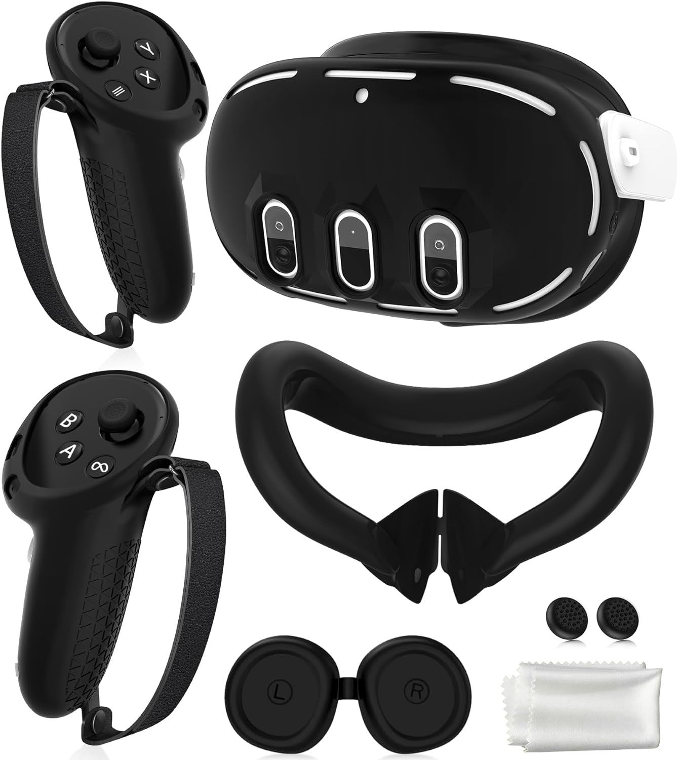 Silicone Cover Set Compatible with Oculus/Meta Quest 3, VR Accessories Protective Cover Includes Controller Grips, Front Shell Headset Cover and Face Cover, Lens Protector