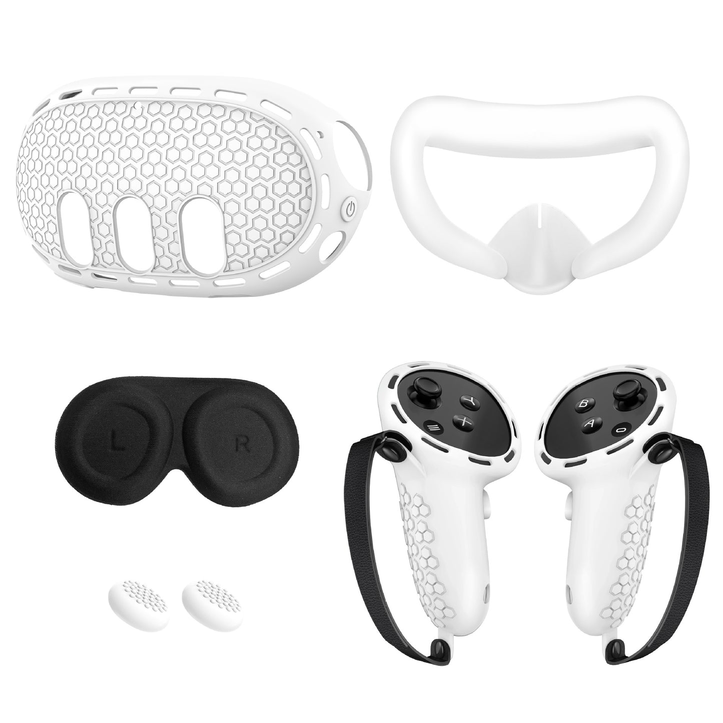 5 in 1 Accessoris Set for Quest 3, Silicone Shell Protective Cover, Face Pad Cover, Controller Grips,  Lens Cover